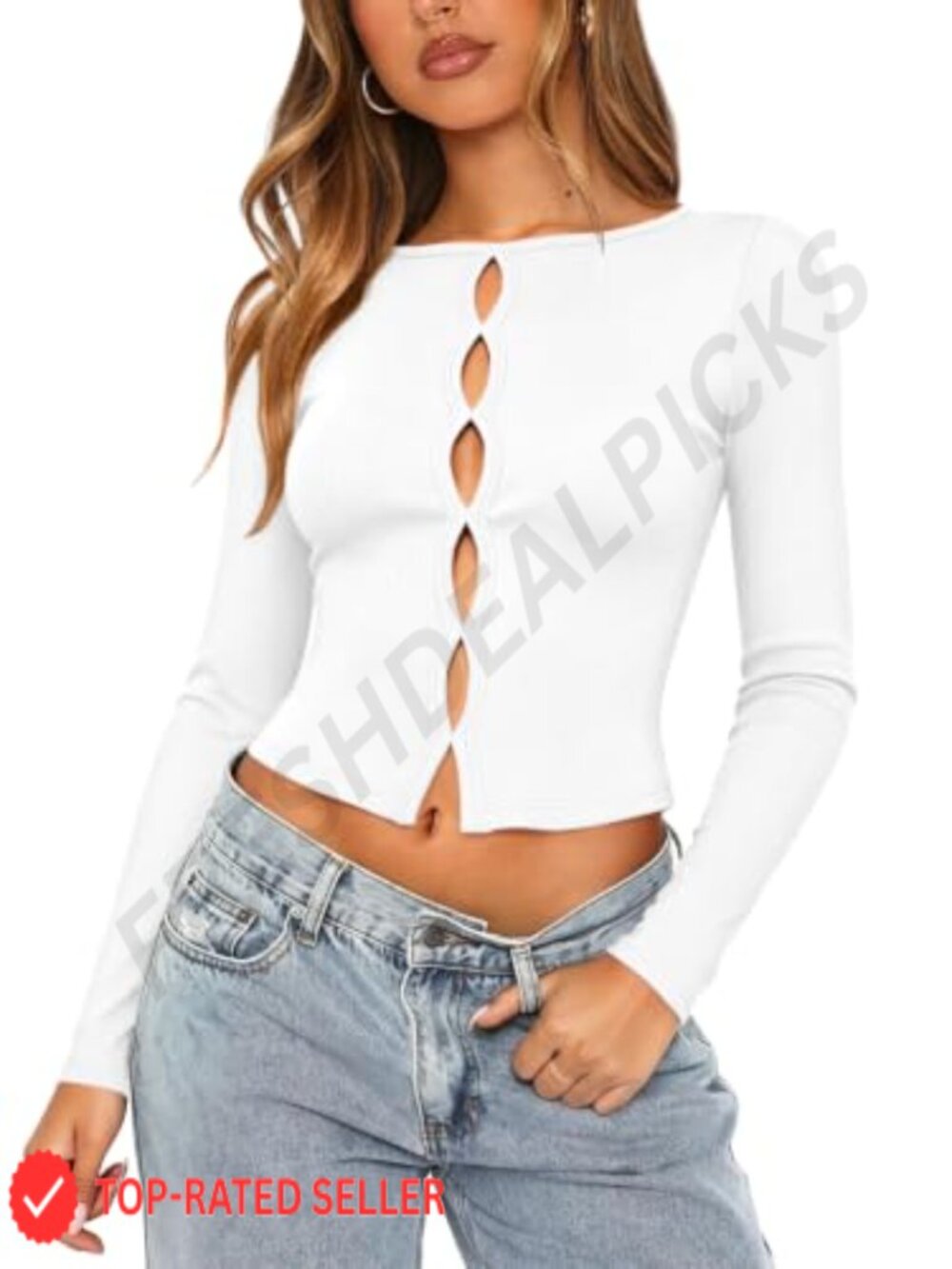 Ribbed Knit Long Sleeve Cut Out Crop Top Slim Fit Going Out